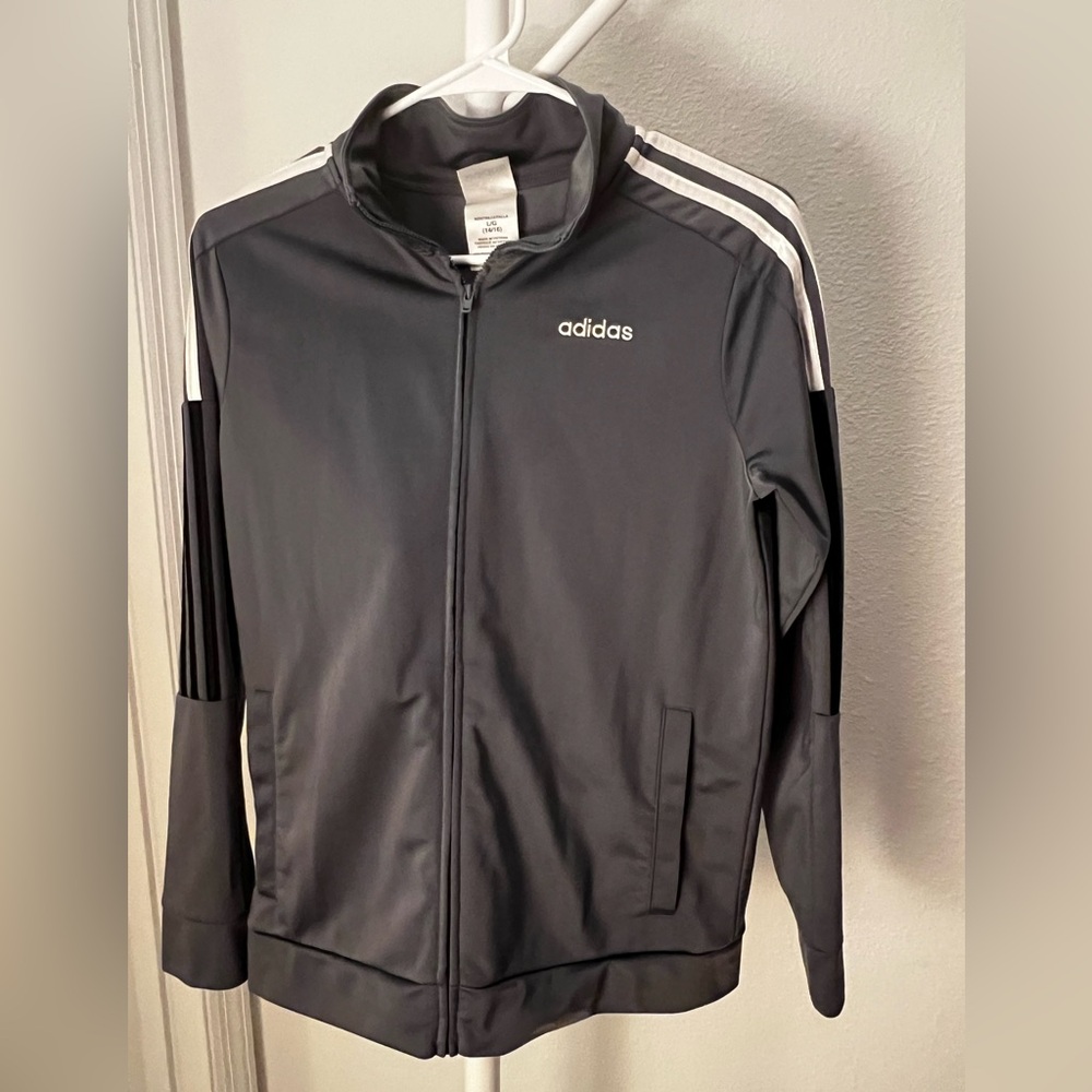 Adidas Kids' Gray Track Jacket with Black & White Stripes